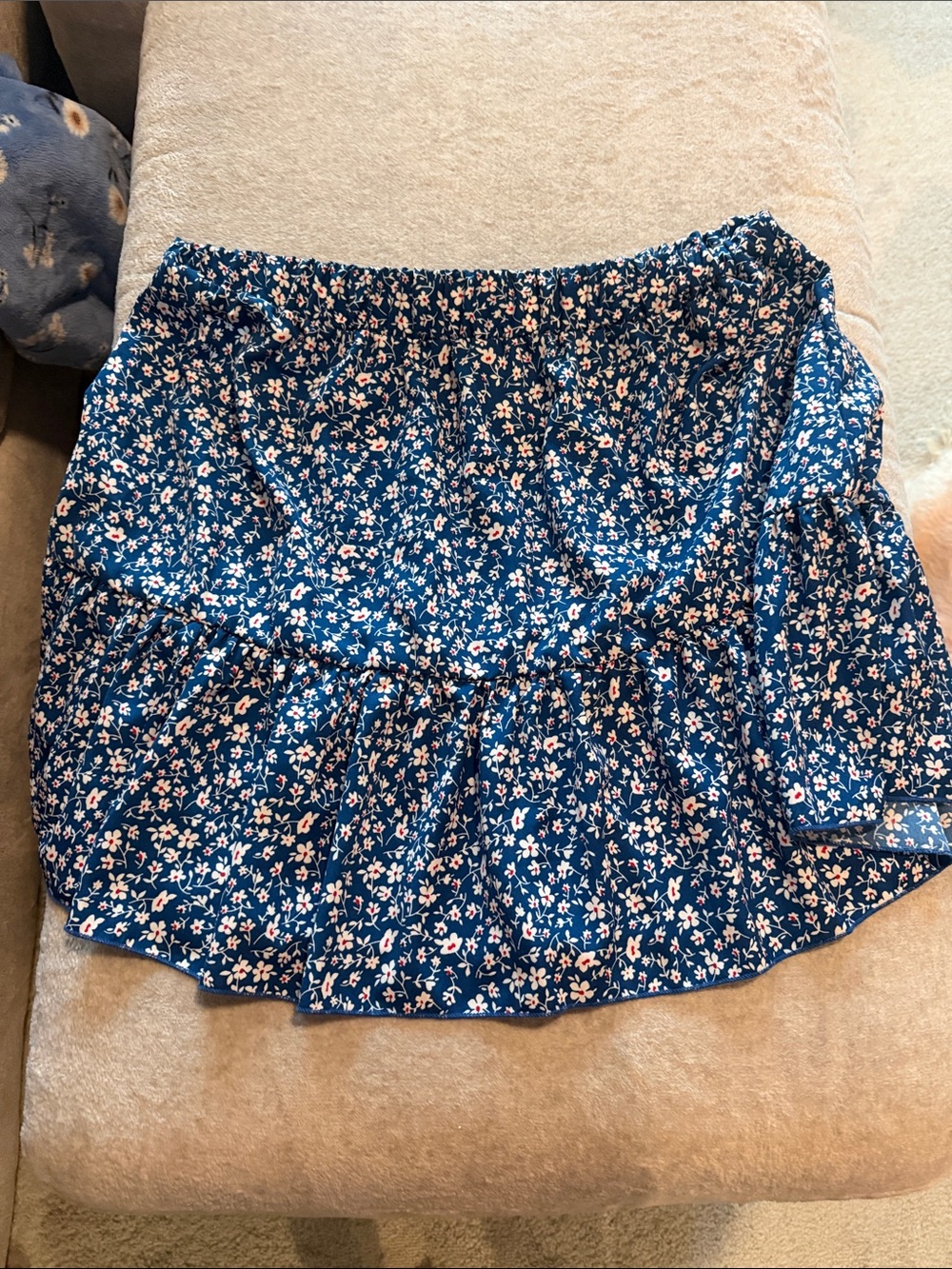 SHEIN Blue Floral Tiered Mini Skirt